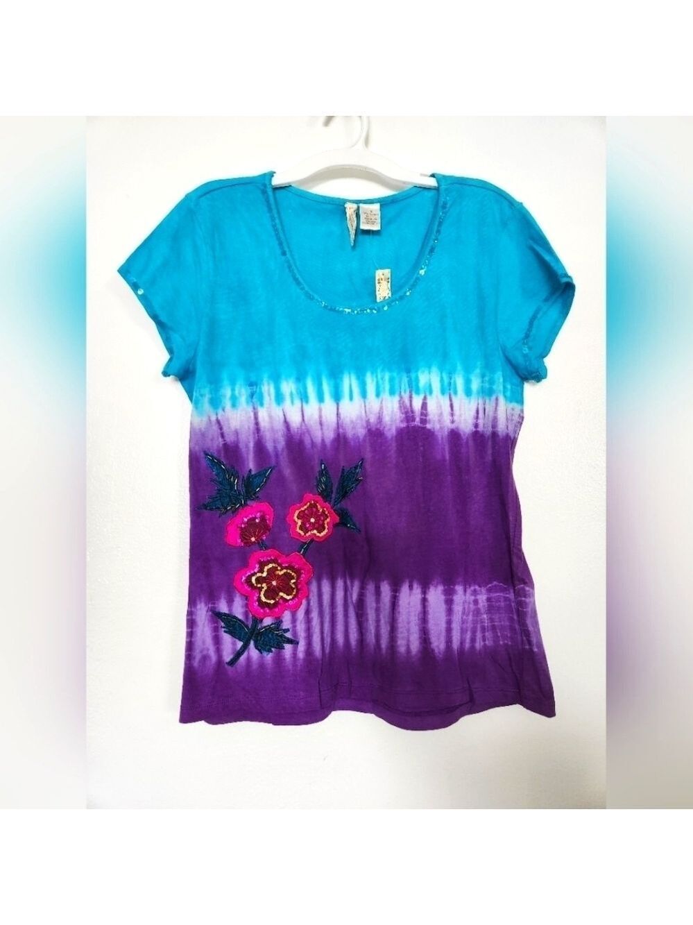 Tie Dye Susan Lawrence Top with Embroidered Elements